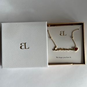 ABBOTT LYON GOLD NECKLACE. Personalized with name Lorena! Ruby heart! NEW NWT